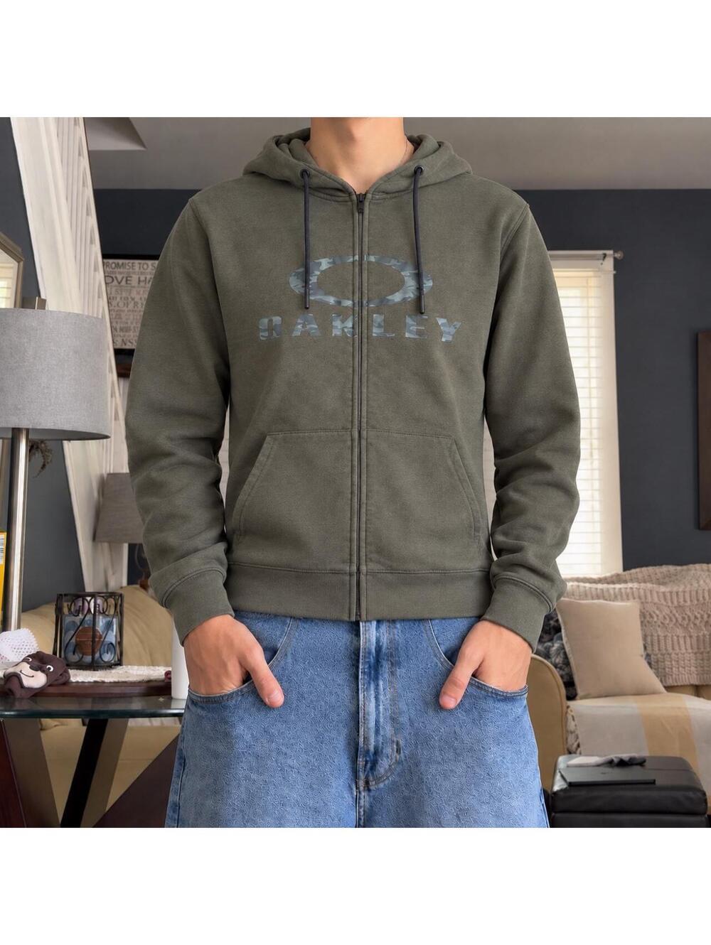 Fire Y2K Oakley zip up hoodie